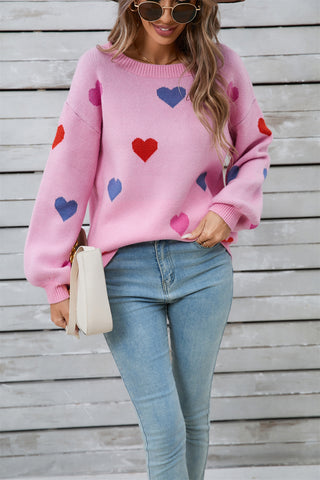 Winter Clothes Women Clothing Sweater Love Valentine Day Round Neck Pullover Peach Heart Sweater Women