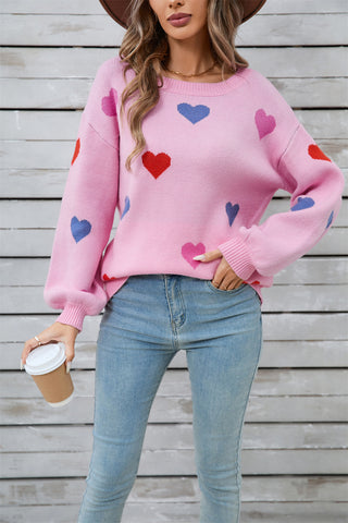 Winter Clothes Women Clothing Sweater Love Valentine Day Round Neck Pullover Peach Heart Sweater Women