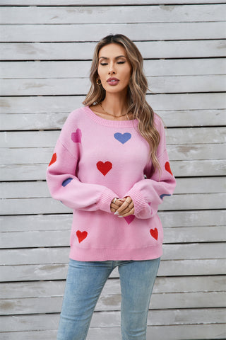 Winter Clothes Women Clothing Sweater Love Valentine Day Round Neck Pullover Peach Heart Sweater Women