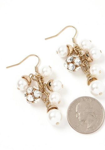 RHINESTONE PEARL BEAD DANGLE EARRINGS