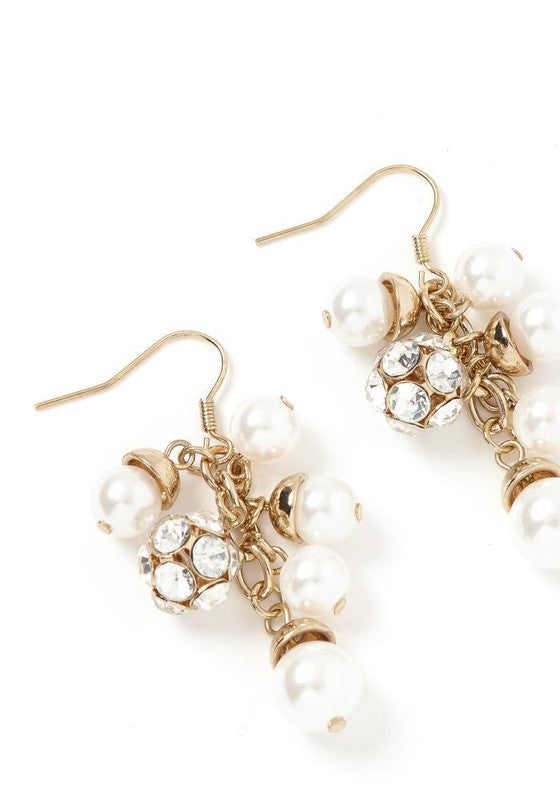 RHINESTONE PEARL BEAD DANGLE EARRINGS