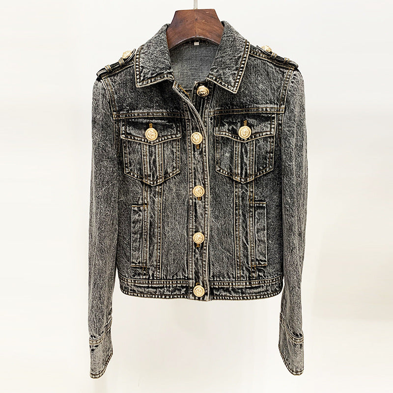 Star Lion  Head Button Denim Jacket Coat