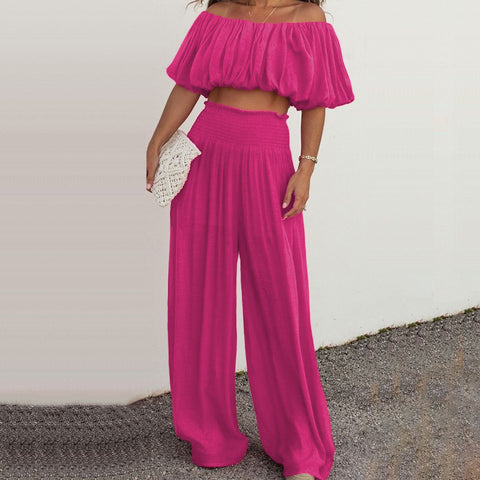 Ruffle Wide Leg Pants Two Piece Set