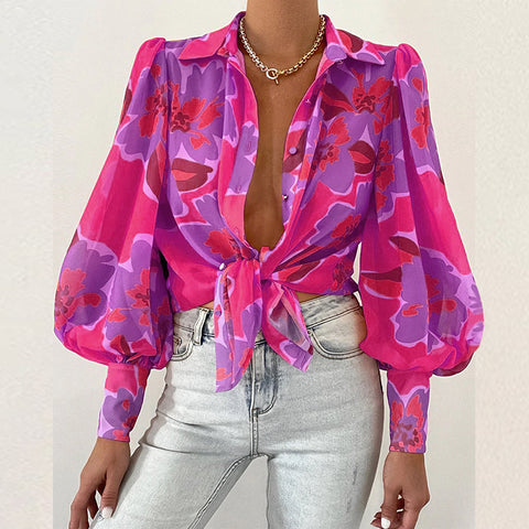 Bubble Sleeve Printed Shirt