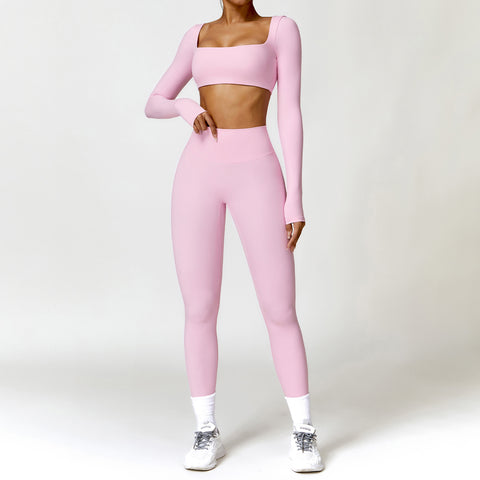 Winter Nude Feel Tight Yoga High Waist Quick Drying Running Sports Workout Clothes Two Piece Set