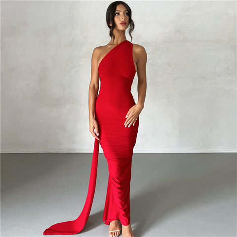 Ring Backless Halter Sheath Evening Dress