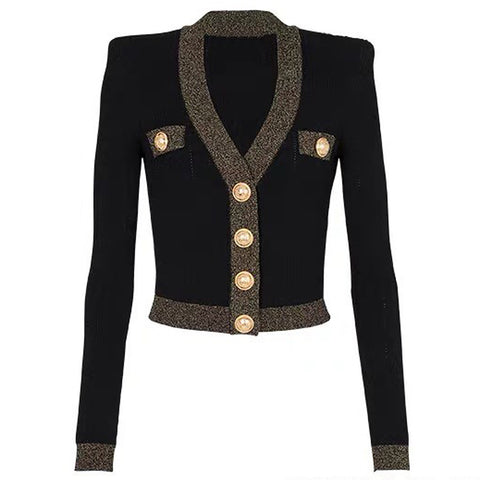 Spring Autumn High Long Sleeve V neck Cardigan Women Jacket