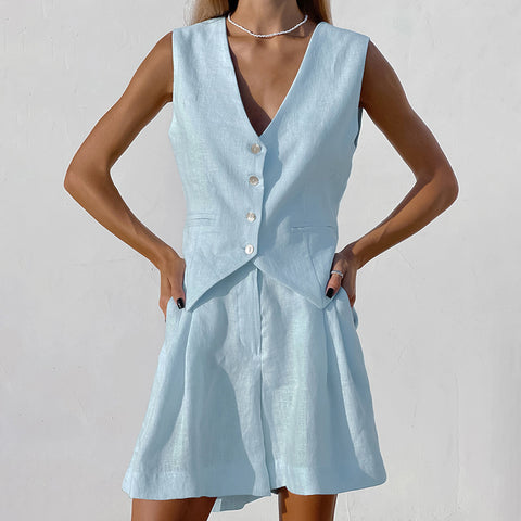 Linen Vest Suit Two Piece Suit