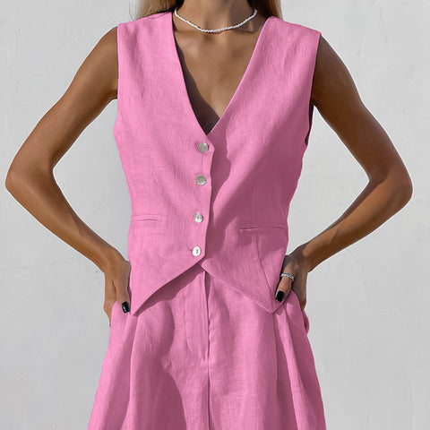 Linen Vest Suit Two Piece Suit