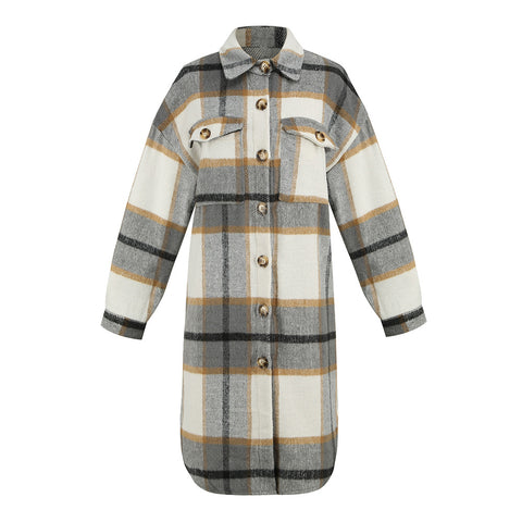 Plaid Brushed Woolen Long Blouse