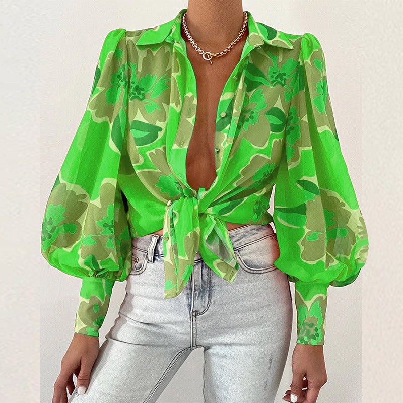 Bubble Sleeve Printed Shirt