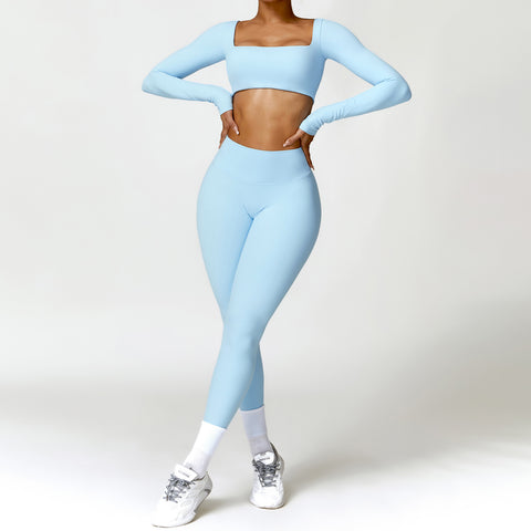 Winter Nude Feel Tight Yoga High Waist Quick Drying Running Sports Workout Clothes Two Piece Set