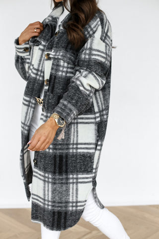 Plaid Brushed Woolen Long Blouse