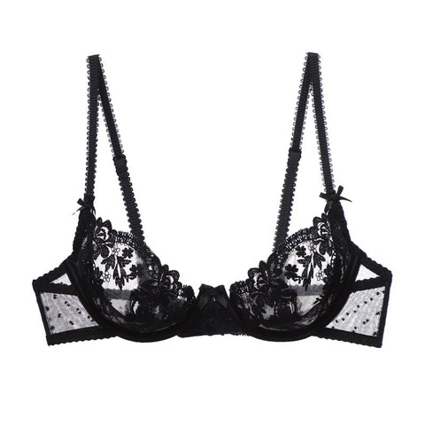 Sexy Floral Pure Sweet Upper Support Lace Ribbon Steel Ring Hollow Out Cutout Ultra Thin Bra