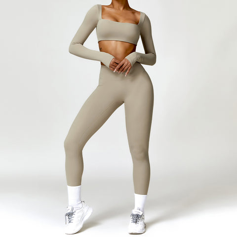 Winter Nude Feel Tight Yoga High Waist Quick Drying Running Sports Workout Clothes Two Piece Set