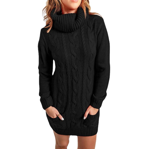 High Neck Knitted Sweater Dress