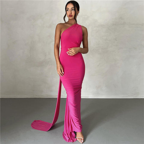 Ring Backless Halter Sheath Evening Dress