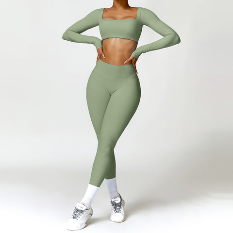 Winter Nude Feel Tight Yoga High Waist Quick Drying Running Sports Workout Clothes Two Piece Set