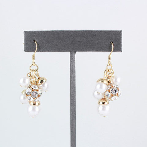 RHINESTONE PEARL BEAD DANGLE EARRINGS