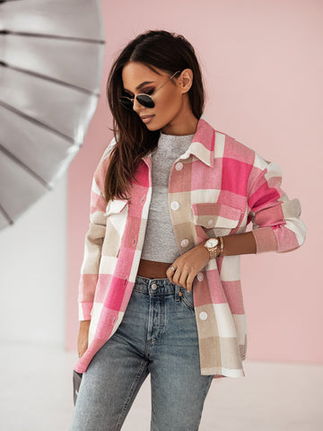 Color Plaid Shirt Brushed Woolen Coat