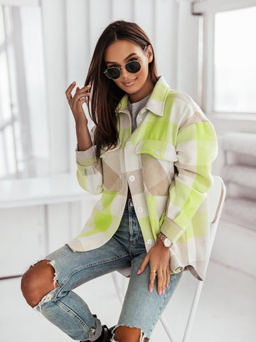 Color Plaid Shirt Brushed Woolen Coat