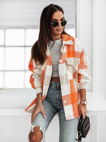 Color Plaid Shirt Brushed Woolen Coat