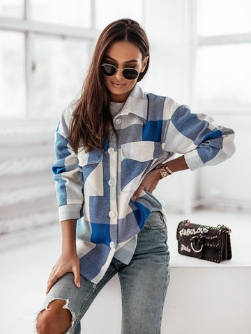 Color Plaid Shirt Brushed Woolen Coat