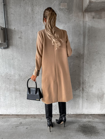 Long Sleeve Double Row Button Woolen Coat Women