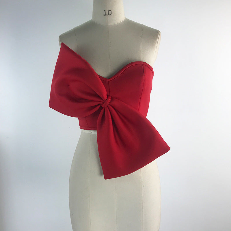 3D Bowknot Wrapped Chest Strapless Tops