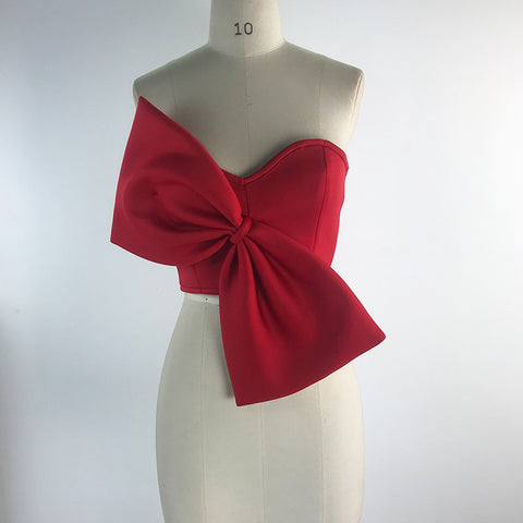 3D Bowknot Wrapped Chest Strapless Tops