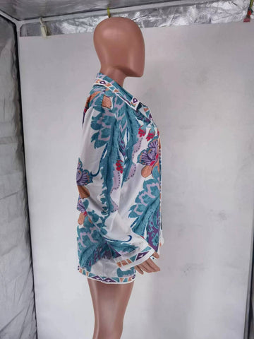 Printed Long Sleeve Shorts Suit