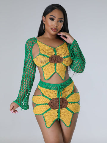 Sunflower Crisscross Crochet Suit