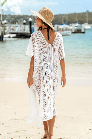 Side Slit Knitted Hollow Out Cutout Beach Dress