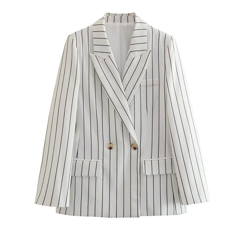 High Waist Ptripe Double Breasted Blazer Suit