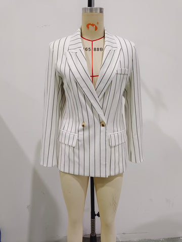 High Waist Ptripe Double Breasted Blazer Suit