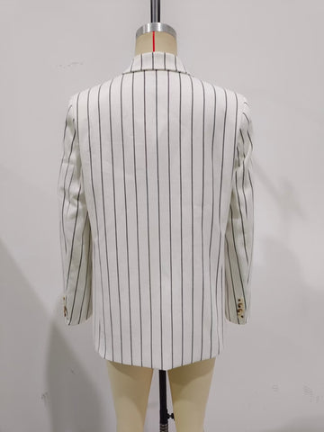 High Waist Ptripe Double Breasted Blazer Suit