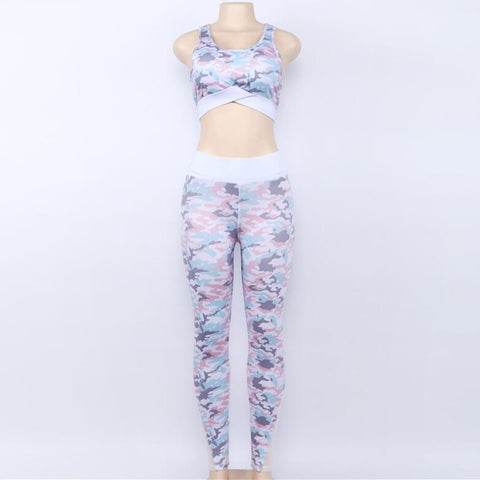 Camouflage Print 2 Piece Set Mesh Bra And Leggings