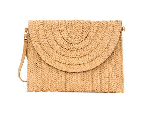 Straw Foldover Convertible Clutch