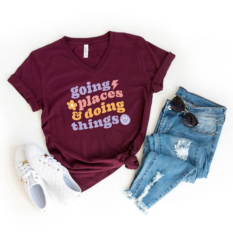 Going Places and Doing Things Graphic V-Neck Tee