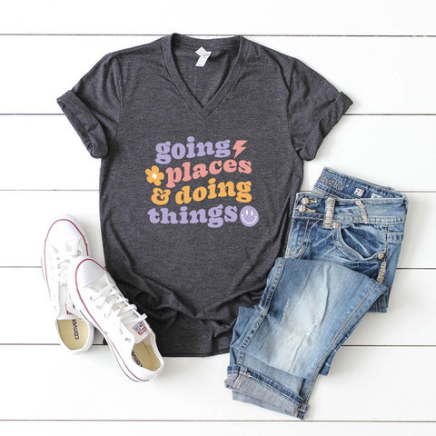 Going Places and Doing Things Graphic V-Neck Tee