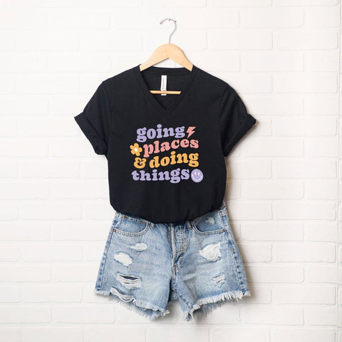 Going Places and Doing Things Graphic V-Neck Tee