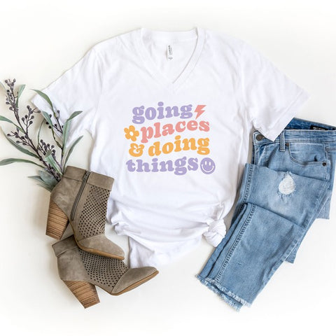 Going Places and Doing Things Graphic V-Neck Tee