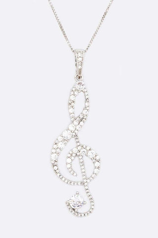 Treble Clef Cubic Zirconia Pendant Necklace