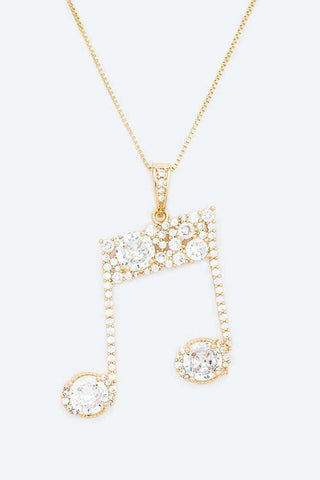 Cubic Zirconia Music Note Pendant Necklace