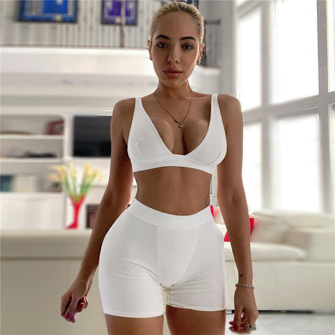 Spring Summer Women Wear V-neck Sports Yoga Suit Women