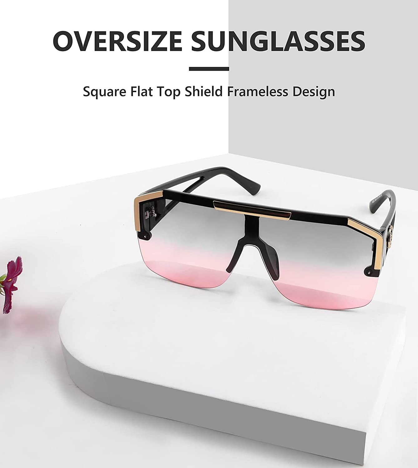 Square Flat Top Shield Sunglasses One Piece Frameless Stylish Women Men UV400 B2765