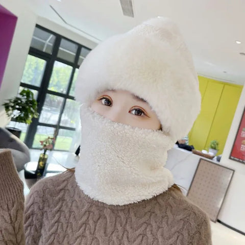 New Winter Warm Hat Scarf Set for Women Lady Soft Plush Fleece Pompom Beanies Pullover Caps Mask Casual Outdoor Faux Fur Bonnet