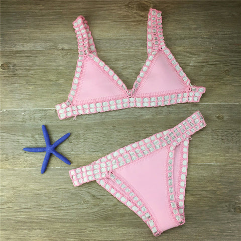 Hand Crocheted Bikini Knitted Stitching Swimsuit Set