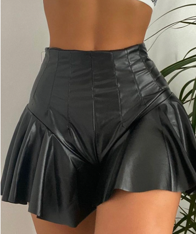 Faux Leather Sheath Ruffled Skirt