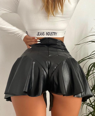 Faux Leather Sheath Ruffled Skirt